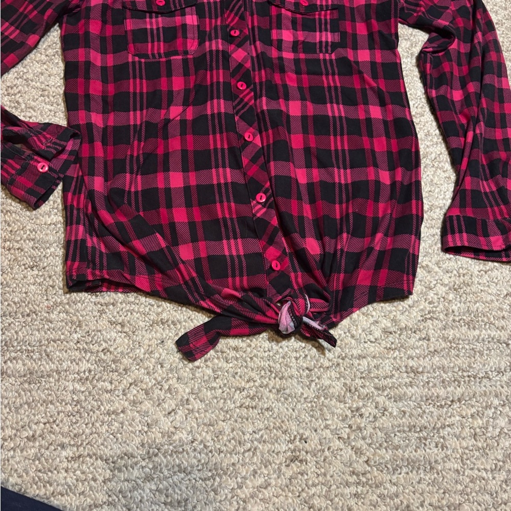 My Style Plaid Button-Up Shirt - Dark Pink and Black - Picture 7 of 13